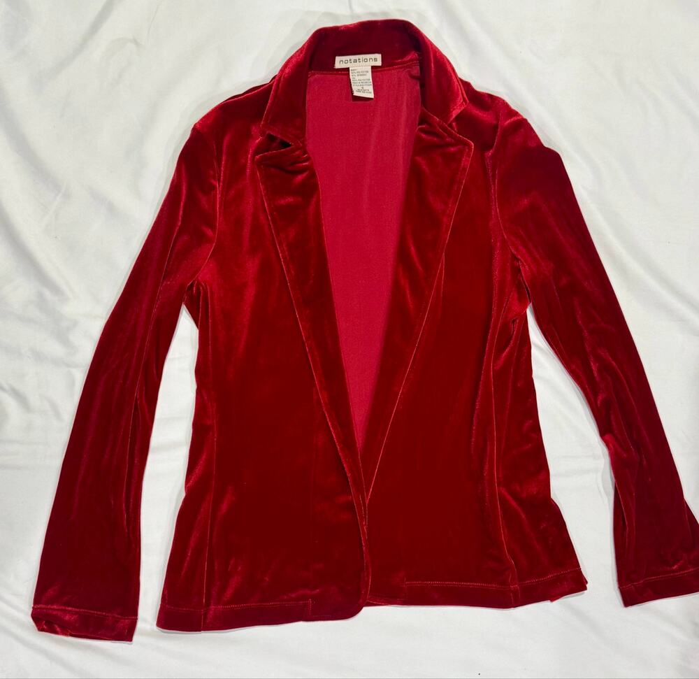 Red Velvet Blazer Holiday Party Statement Jacket Notations Small
